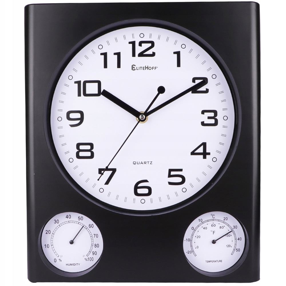 Zegar ścienny kwadrat czarny E 6750 Elitehoff cichy nowoczesny 25cm